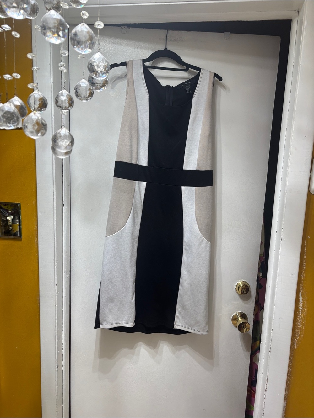 Ashley Stewart Black and Cream Colorblock Sheath Dress